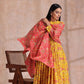 trueBrowns Sunshine Yellow Overall Floral Block Print Cotton Kurta Pant Dupatta Set | Swadesiicart