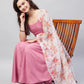 InWeave Women's Light Pink Strappy Set W Cream Orange Print Ge Dupatta - Swadesiicart