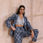 trueBrowns Grey On Grey Ikat Print Cotton Pant Suit Set | Swadesiicart