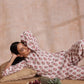 trueBrowns Pink Brown Buta On White Block Print Cotton Baggy Sleeve Co-Ord Set - Swadesiicart