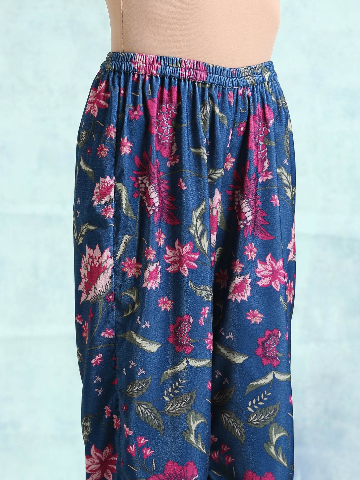 trueBrowns Blue Printed Velvet Co-Ord Set - Swadesiicart