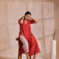trueBrowns Red On Red Ikat Print Cotton Kurta Pant Set | Swadesiicart