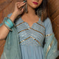 Pomcha Jaipur Powder Blue Pure Cotton Anarkali Set | Swadesiicart