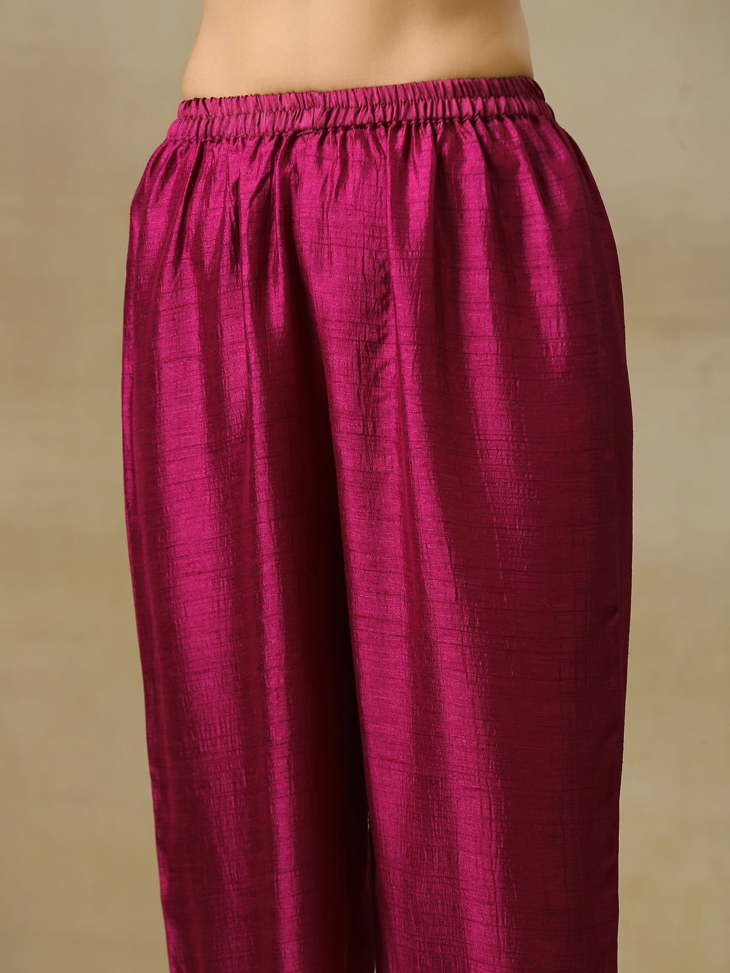 trueBrowns Purple Textured Silk Gathered Kaftan Co-Ord Set - Swadesiicart