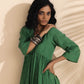 trueBrowns Green Cotton Dobby Flared Kurta Pant Set | Swadesiicart
