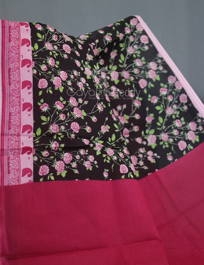 Block Print Black Coloured Mulmul Cotton Saree By Gayathri Reddy Designer Studio | Swadesiicart