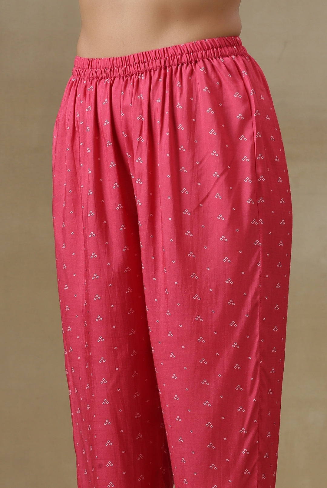 trueBrowns Pink Bandhani Printed Silk Gathered Sleeve Co-Ord Set - Swadesiicart