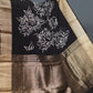 Shades of Black Floral Screen Dola Silk Saree By Gayathri Reddy Designer Studio | Swadesiicart