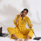 trueBrowns Yellow Cotton Slub Embroidered Straight Kurta Set | Swadesiicart
