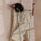 trueBrowns Pink Yellow Floral On White Block Print Cotton Panel Kaftan Kurta Pant Set | Swadesiicart