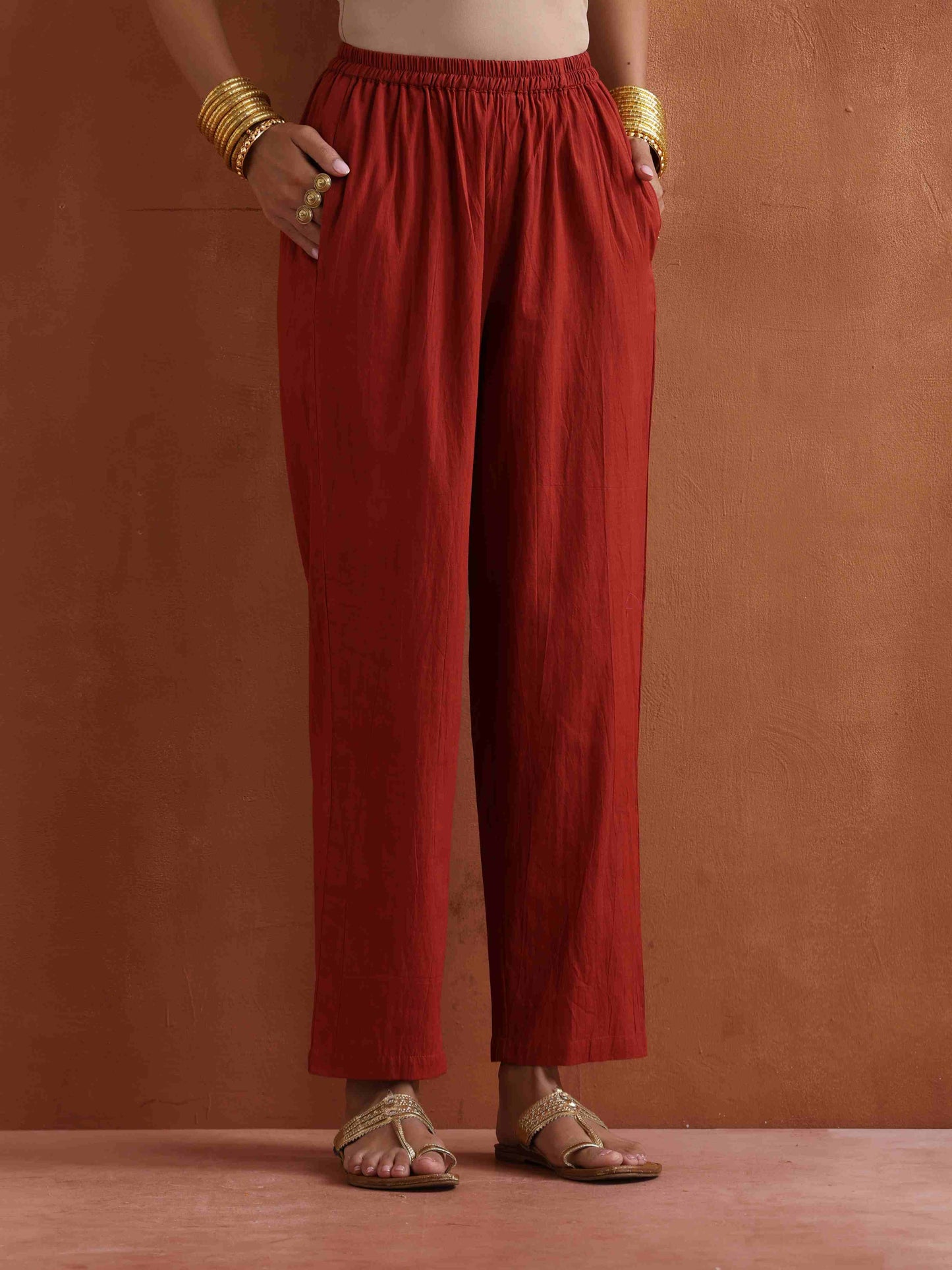 trueBrowns Rust Metallic Angrakha Kurta Set | Swadesiicart