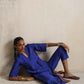 trueBrowns Blue Silk High Slit Kurta Set | Swadesiicart