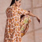 trueBrowns Red Overall Floral On White Cotton Block Print Kurta Pant Set | Swadesiicart