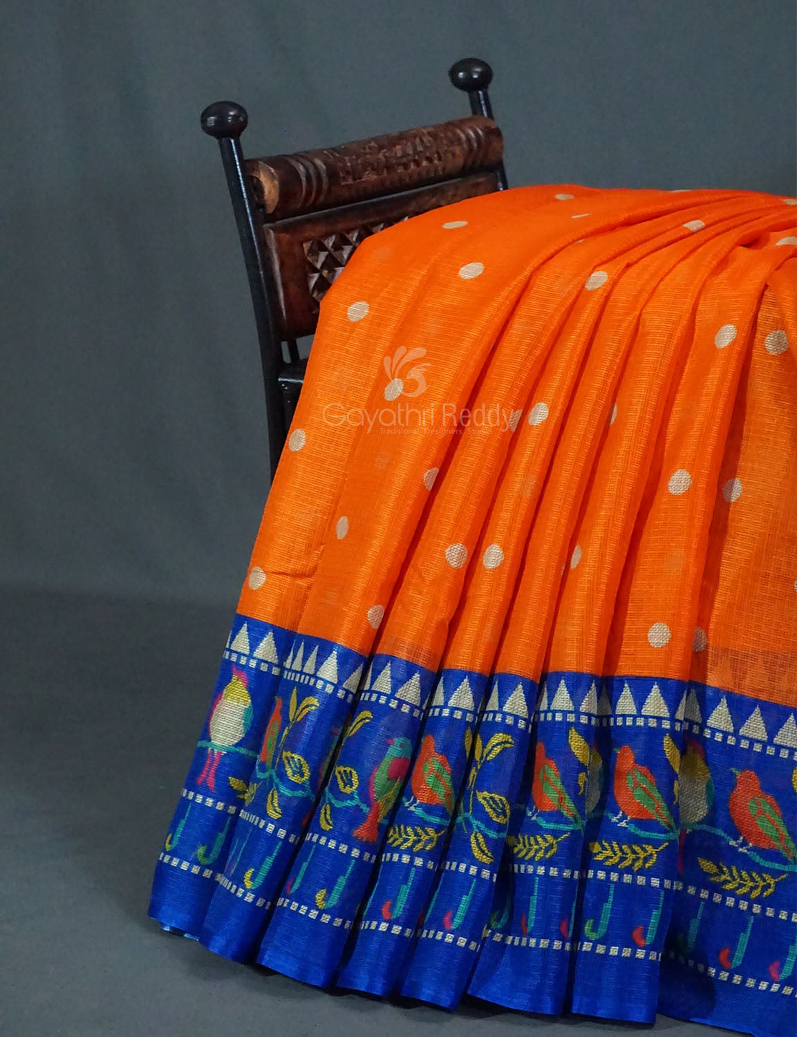 Dark Orange Colored with Buttes Semi Silk Kota Saree By Gayathri Reddy Designer Studio | Swadesiicart