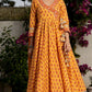 Pomcha Jaipur Mehar Light Brown Hand Block Anarkali Set | Swadesiicart