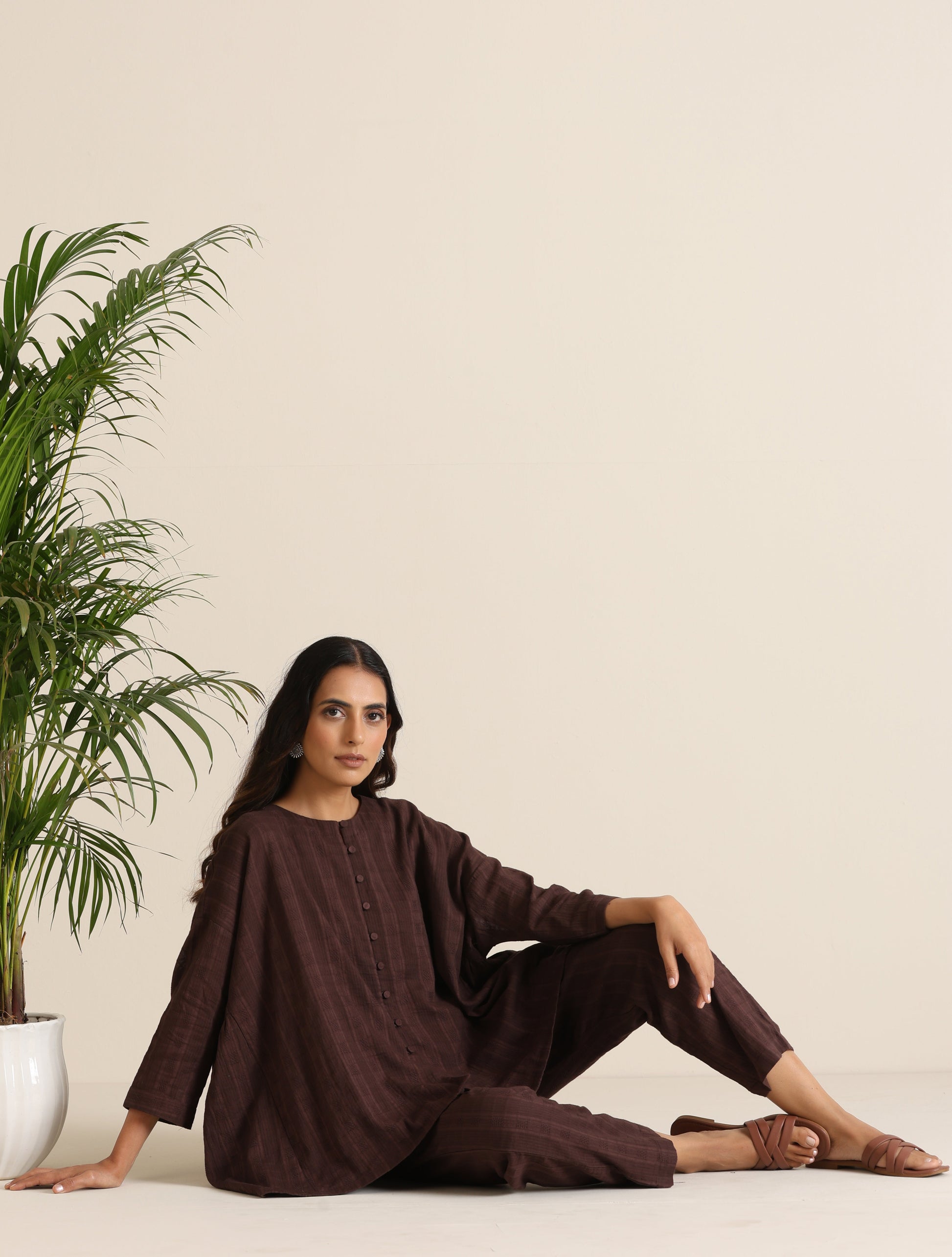 trueBrowns Cola Cotton Dobby Relaxed Co-ord Set - Swadesiicart