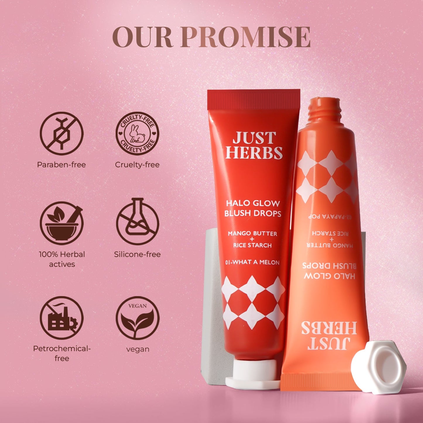 Just Herbs Halo-Glow Blush Drops Creamy Liquid Blush - 01 What A Melon