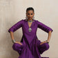 trueBrowns Purple Silk High Slit Kurta Set | Swadesiicart