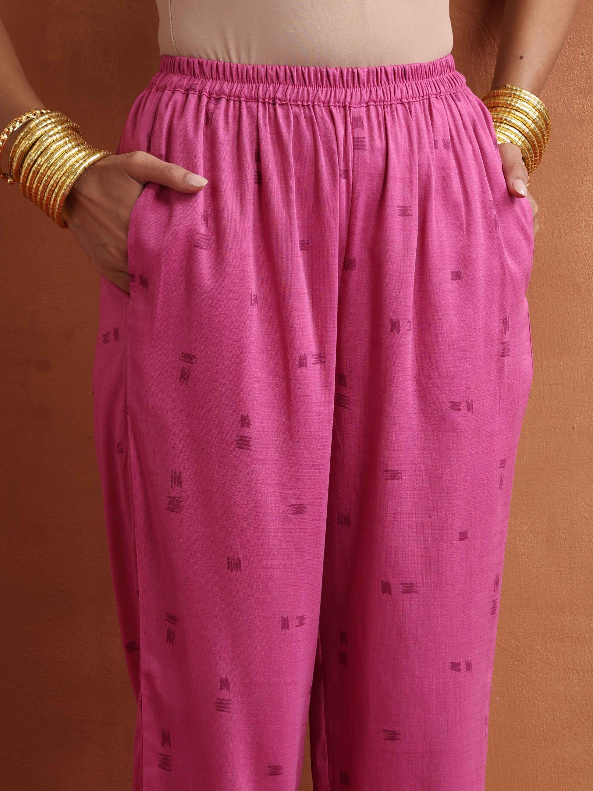 trueBrowns Pink Print Kaftan Kurta Co-ord Set - Swadesiicart