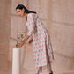 trueBrowns Pink Green Buta On White Block Print Cotton Slit Kurta Pant Set | Swadesiicart