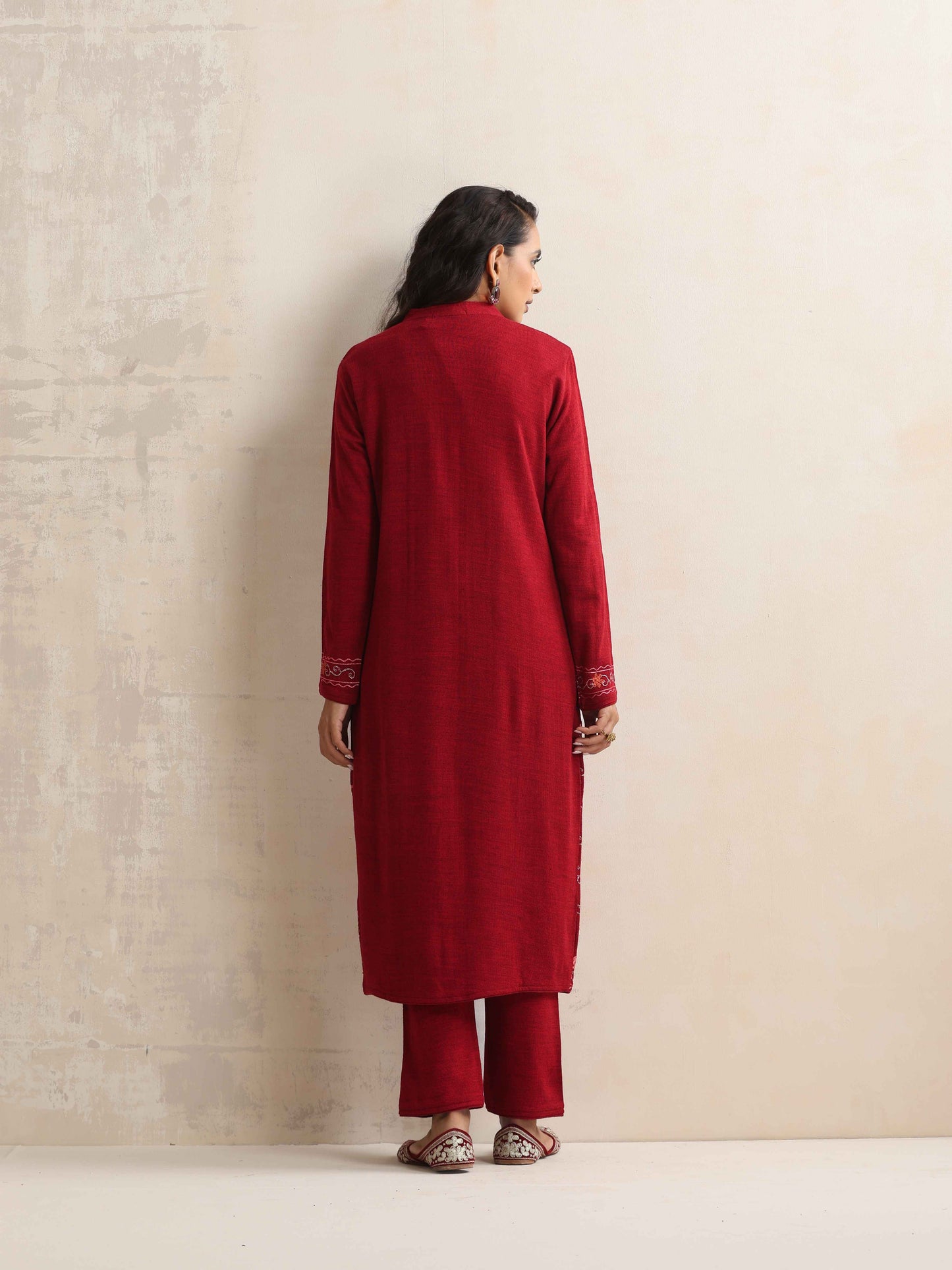 trueBrowns Maroon Kashmiri Woollen Jacket 3pc Set | Swadesiicart