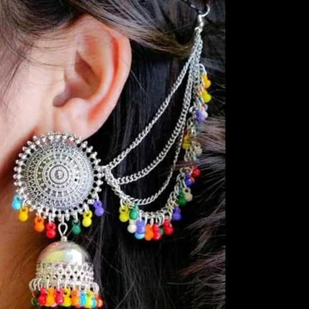 Tehzeeb Creations Women's Multi Colour Beads Earring With Ear Chain | Swadesiicart