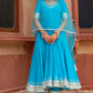 Pomcha Jaipur Kalamkari Blue Pure Cotton Anarkali Set | Swadesiicart
