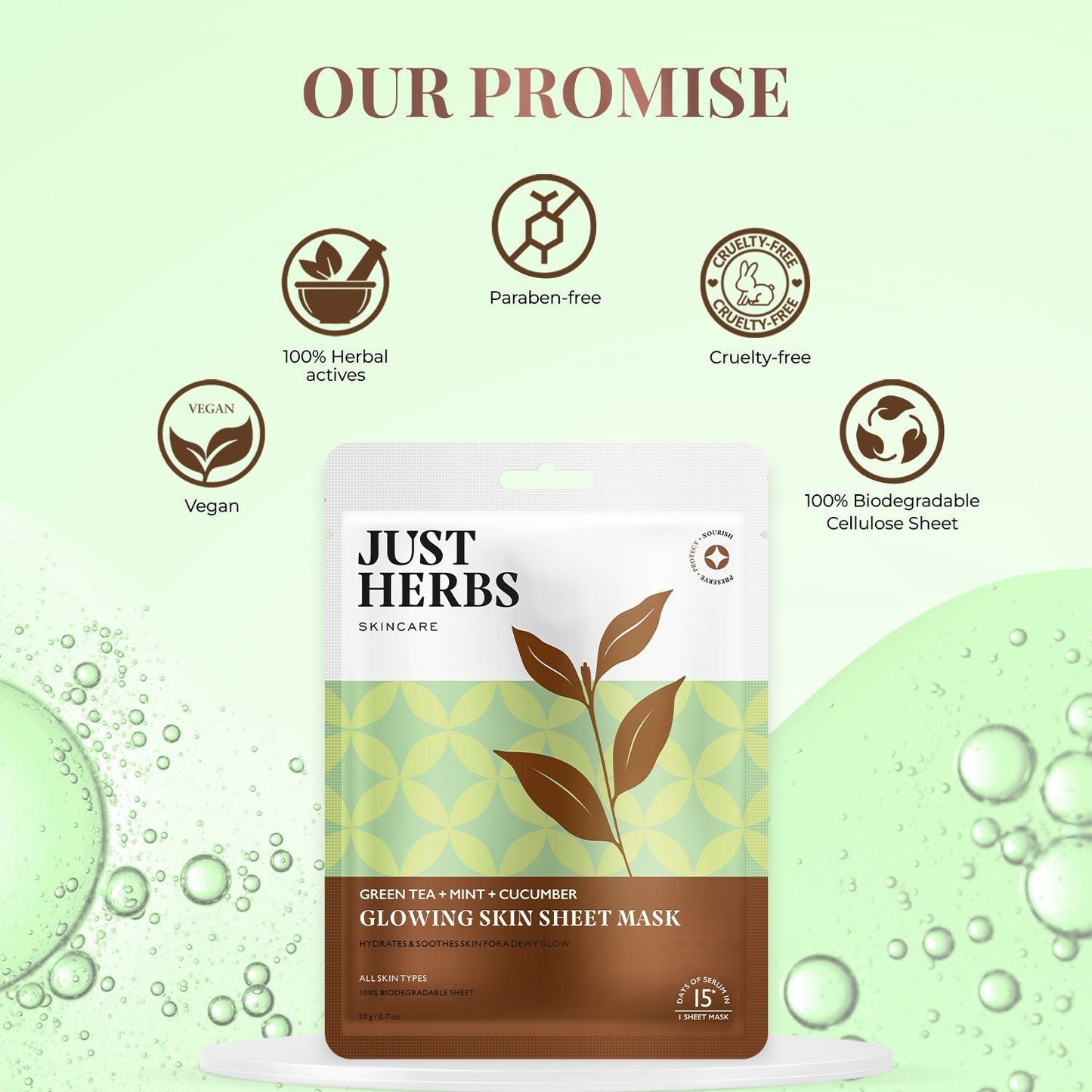 Green Tea Sheet Mask with Mint & Cucumber For Glowing Skin - Pack of 1