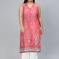 Biba Women Pink Pure Cotton Ethnic Motifs Printed V-Neck Sleeveless Kurta - Swadesiicart