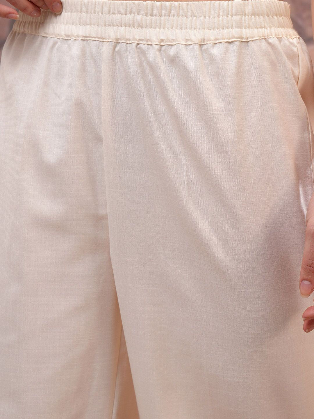 Vishudh Cream Embroidered Straight Kurta with Palazzo & Dupatta - Swadesiicart