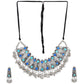 Cardinal Oxidised Silver-Toned & Blue Stones-Studded & Beaded Jewellery Set - Swadesiicart