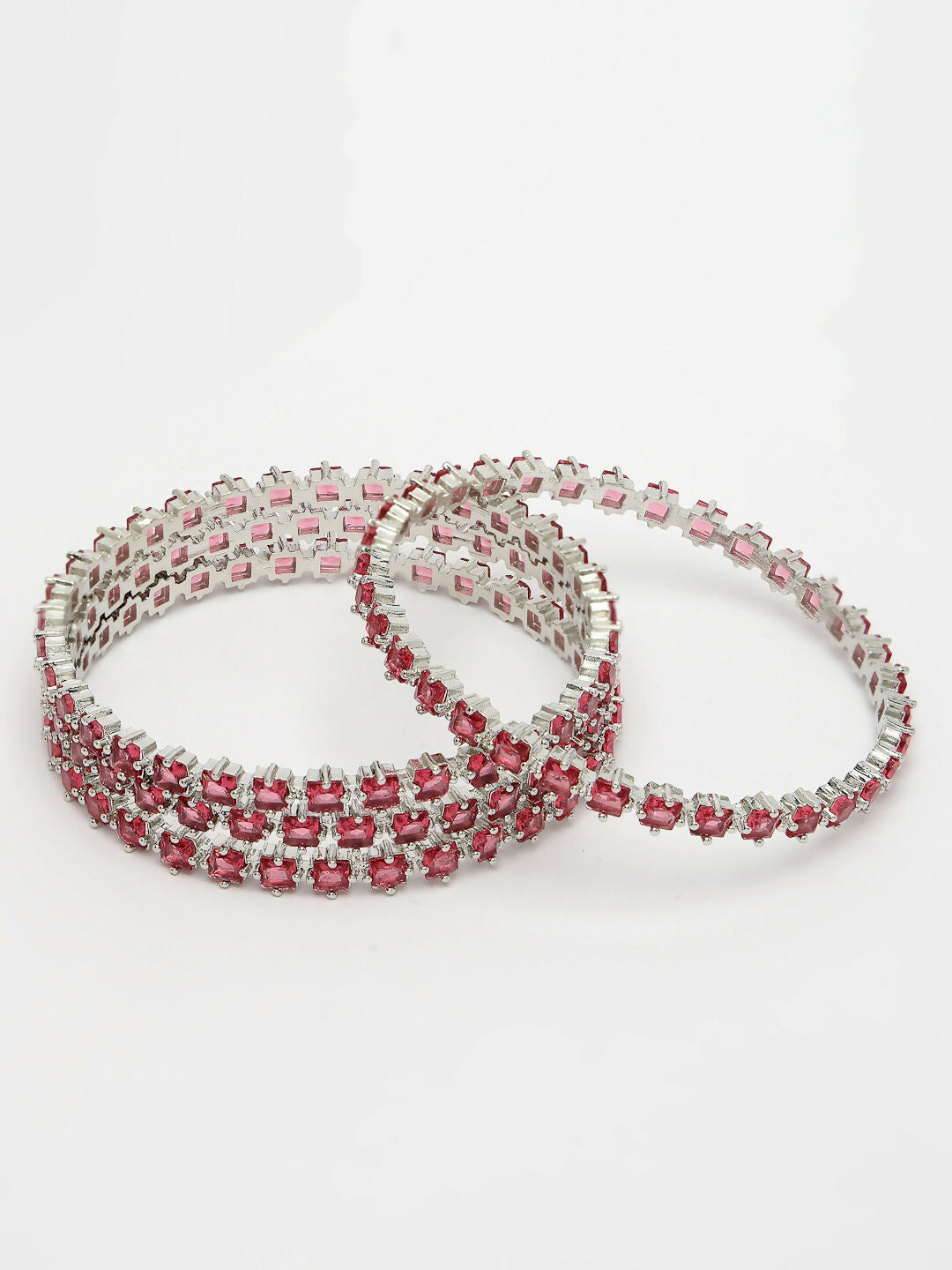 NVR Women's Set of 4 Pink CZ Stone-Studded Handcrafted Bangles - Swadesiicart