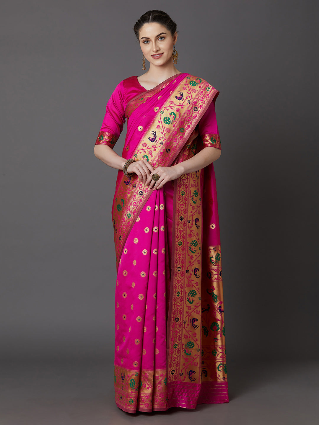 Mitera Pink Silk Blend Woven Design Banarasi Saree | Swadesiicart