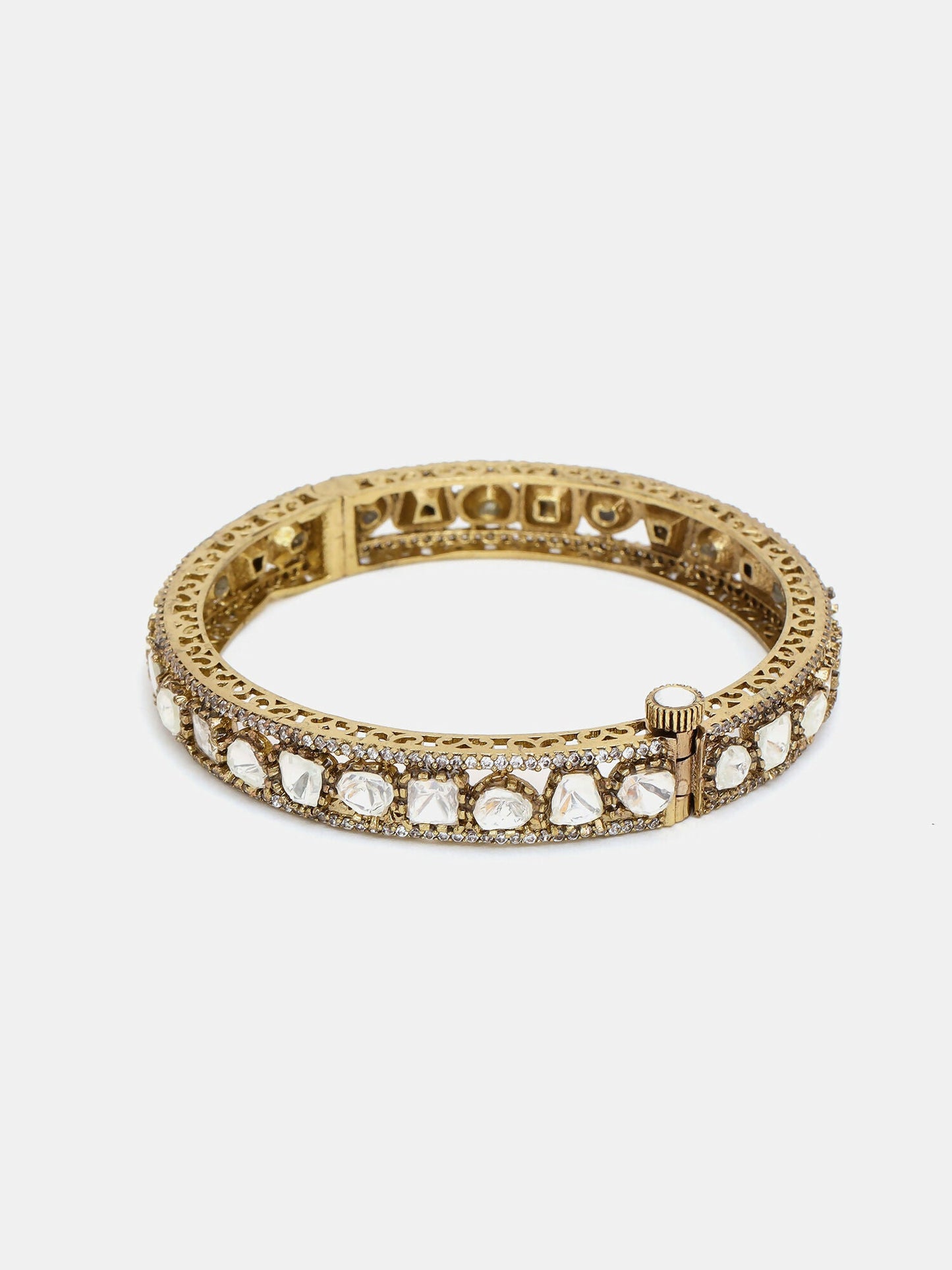Ruby Raang 22k Gold Polished Kundan Bracelet | Swadesiicart