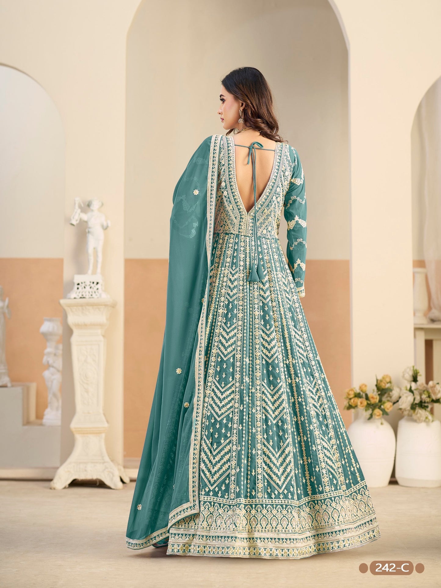 Anaita Light Blue Heavy Embroidered Faux Georgette Anarkali Suit With Salwar