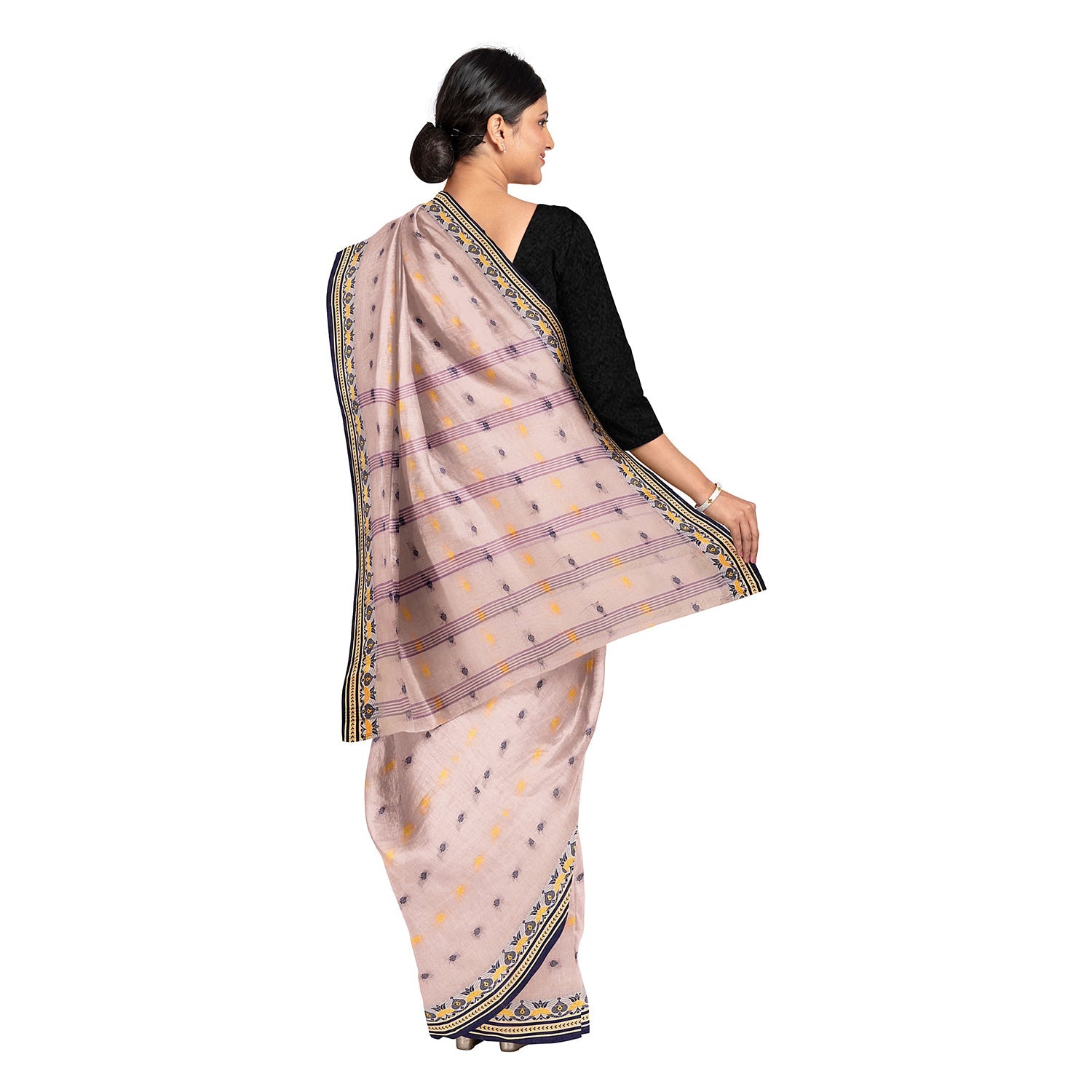 Exclusive Collection 100% Pure Cotton Cream Tant Saree With Hand Weaving Work - Swadesiicart