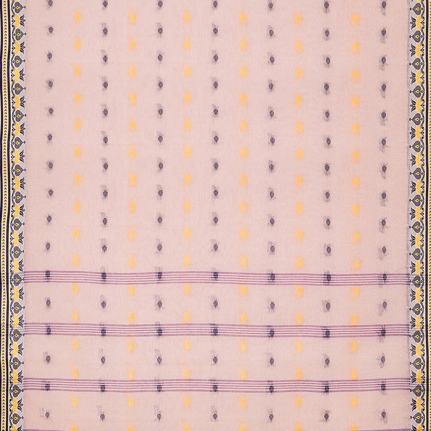Exclusive Collection 100% Pure Cotton Cream Tant Saree With Hand Weaving Work - Swadesiicart