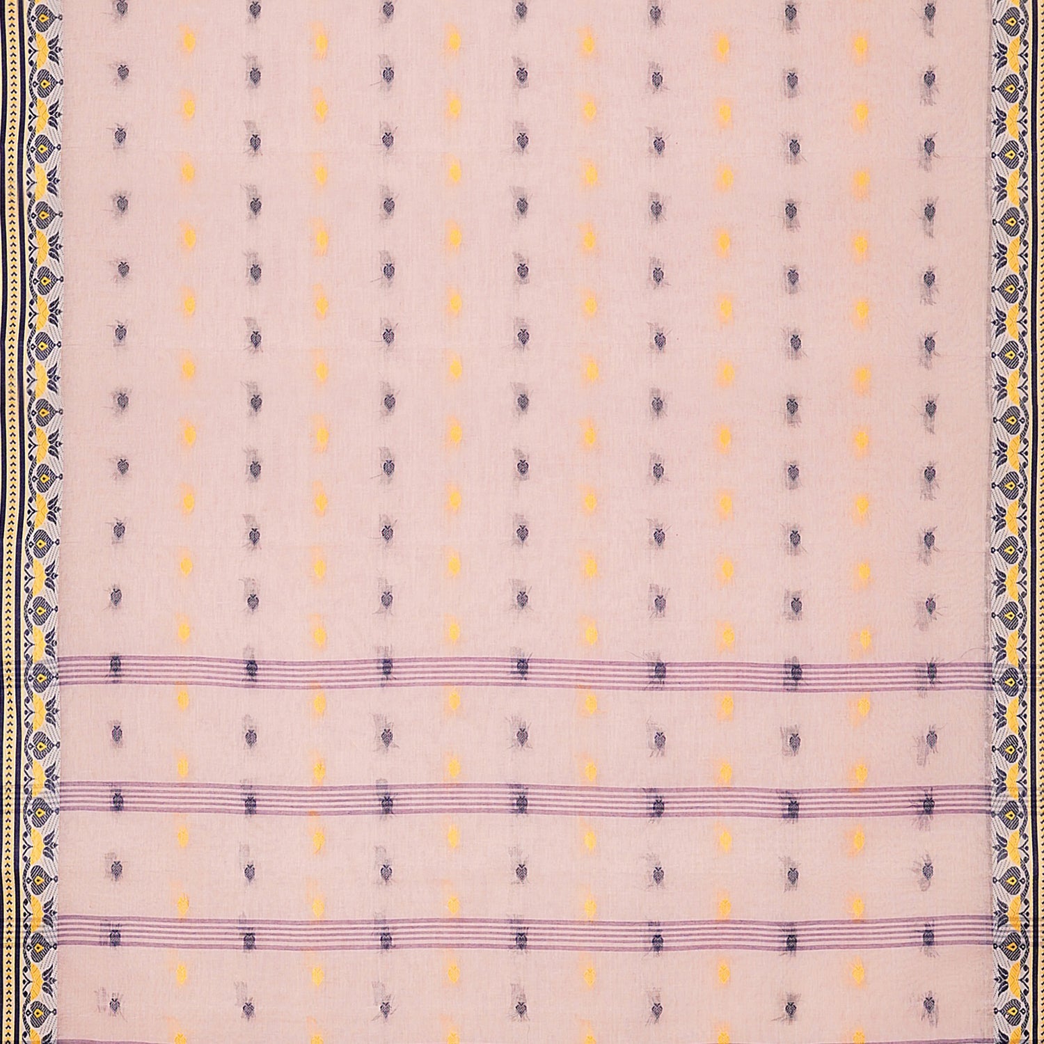 Exclusive Collection 100% Pure Cotton Cream Tant Saree With Hand Weaving Work - Swadesiicart