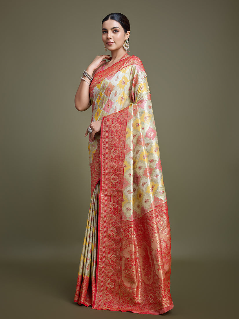 Monjolika Fashion Glamour And Tradition With This Zari Woven Red And Cream Banarasi Silk Saree | Swadesiicart