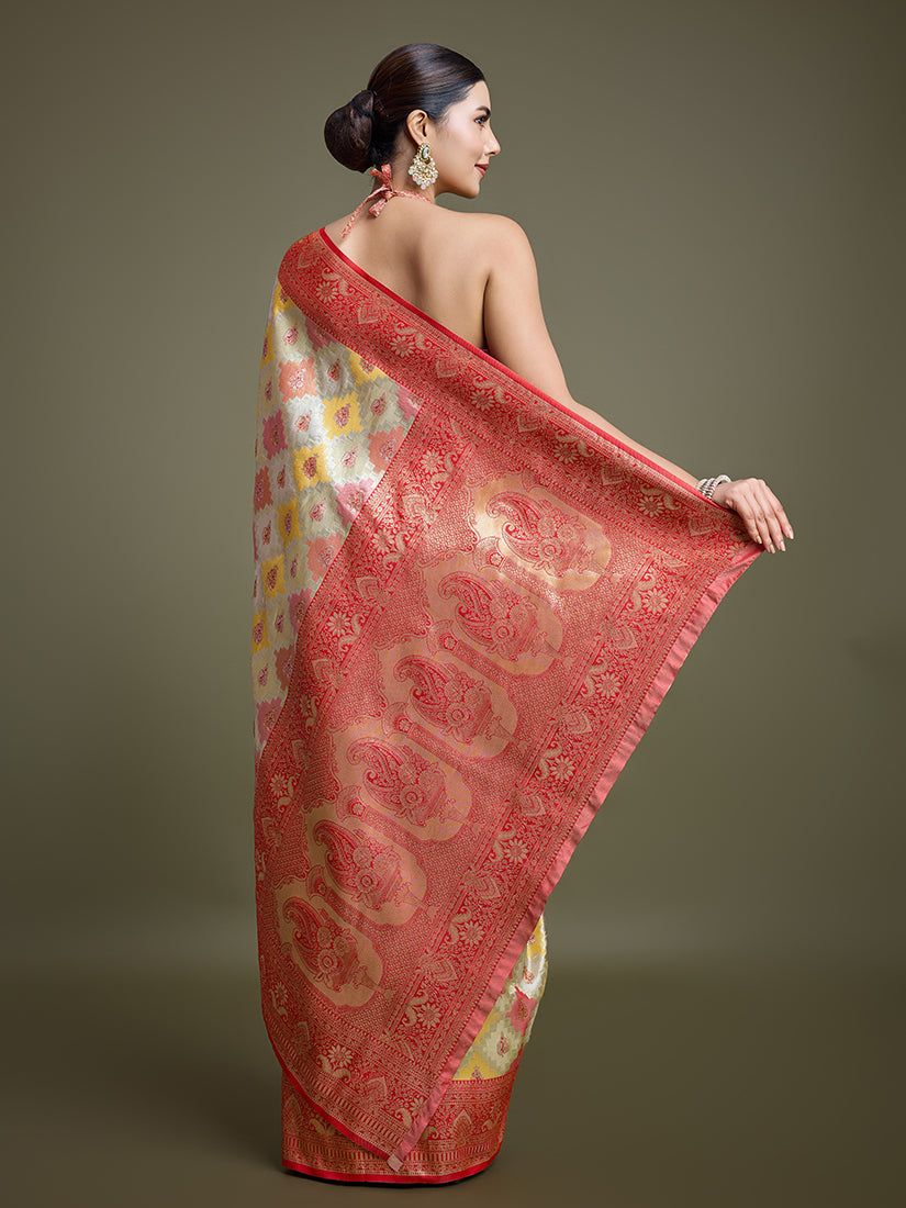 Monjolika Fashion Glamour And Tradition With This Zari Woven Red And Cream Banarasi Silk Saree | Swadesiicart