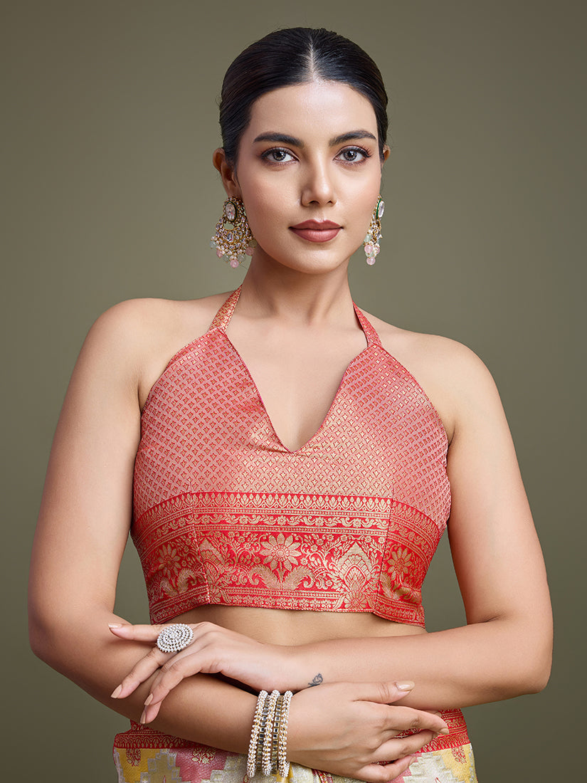 Monjolika Fashion Glamour And Tradition With This Zari Woven Red And Cream Banarasi Silk Saree | Swadesiicart