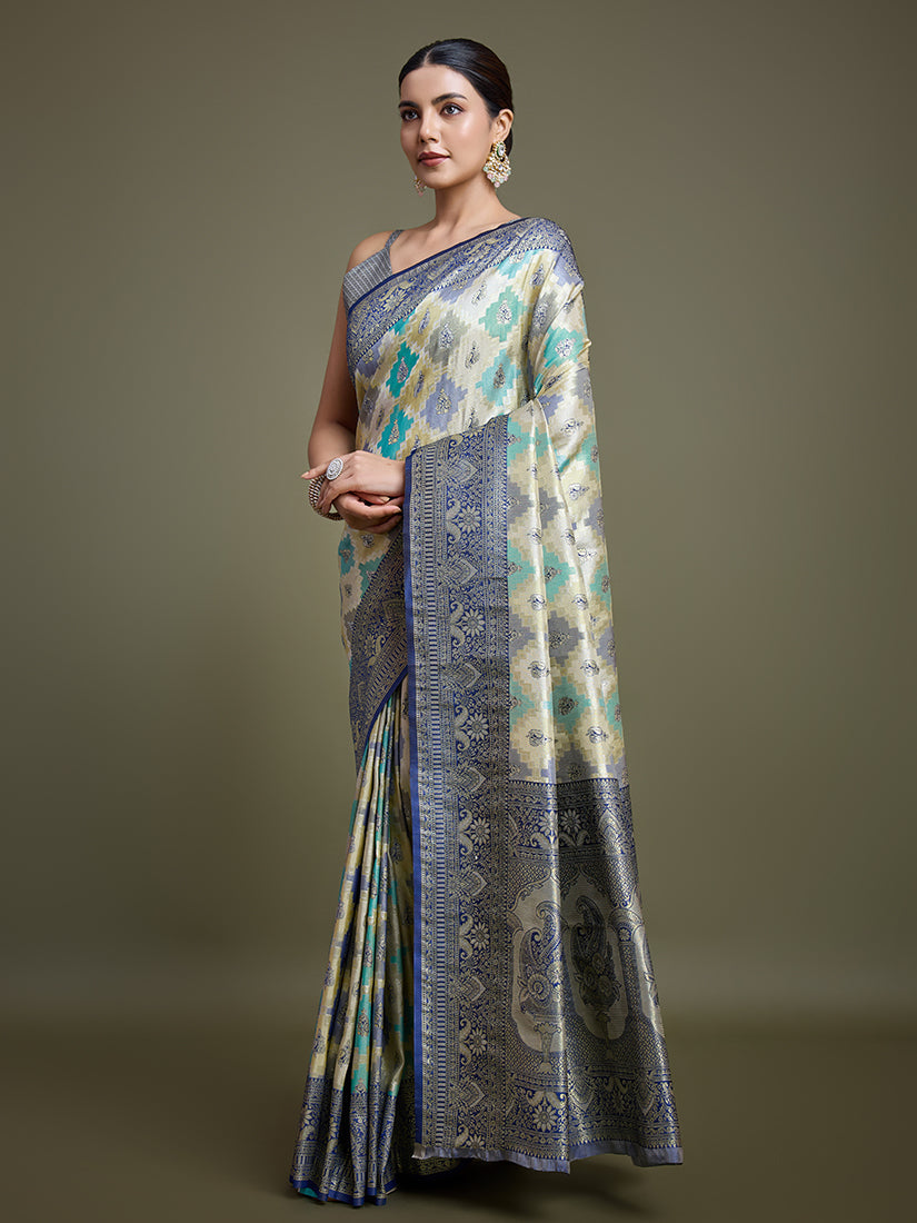Monjolika Fashion Glamour And Tradition With This Zari Woven Navy Blue And Cream Banarasi Silk Saree | Swadesiicart
