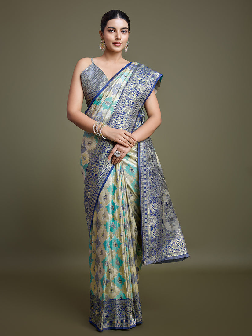 Monjolika Fashion Glamour And Tradition With This Zari Woven Navy Blue And Cream Banarasi Silk Saree | Swadesiicart
