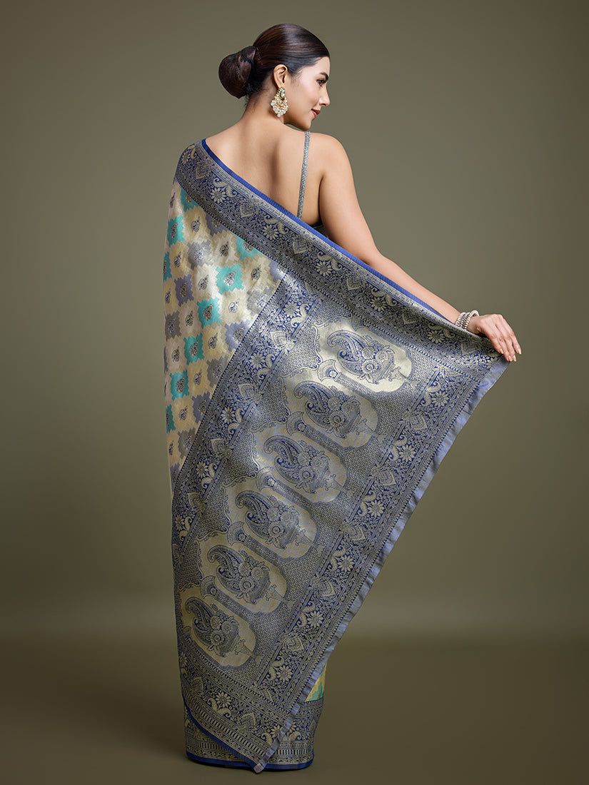 Monjolika Fashion Glamour And Tradition With This Zari Woven Navy Blue And Cream Banarasi Silk Saree | Swadesiicart