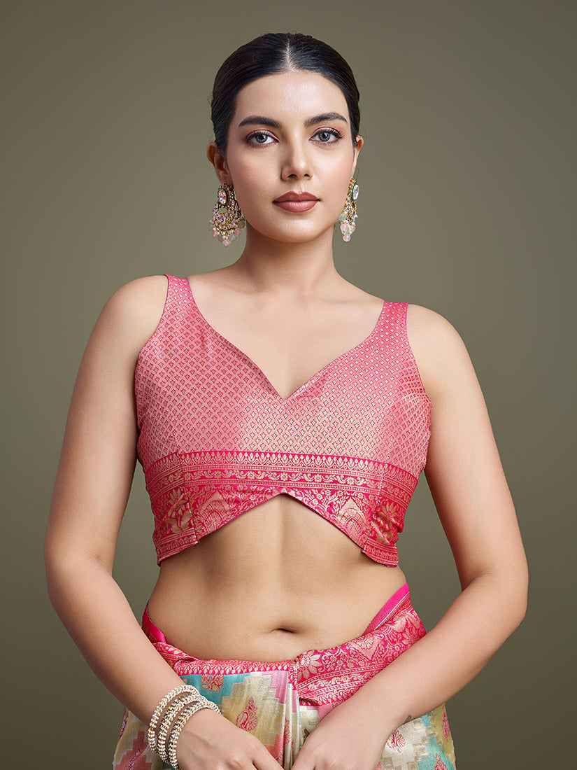 Monjolika Fashion Glamour And Tradition With This Zari Woven Pink And Cream Banarasi Silk Saree | Swadesiicart
