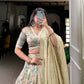 Lorenvalley Seagreen Tussar Silk Printed with Lace Touch Up Lehenga Choli | Swadesiicart