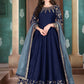 Anaita Navy Blue Embroidered Adda Silk Anarkali Suit