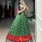 Lorenvalley Fashion Green Tasar Silk Leheriya Print With Zari Weaving Work Lehenga Choli - Swadesiicart