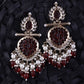 Tehzeeb Creations Latest Gold Polish Kundan & Pearl Studded Designer Drop Long Earrings For Women And Girls Maroon | Swadesiicart