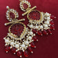 Tehzeeb Creations Latest Gold Polish Kundan & Pearl Studded Designer Drop Long Earrings For Women And Girls Maroon | Swadesiicart
